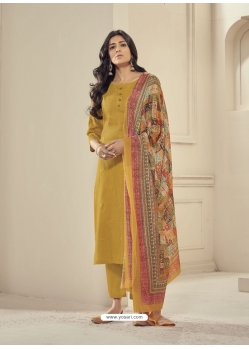 Mustard Readymade Designer Pure Jam Satin Straight Salwar Suit