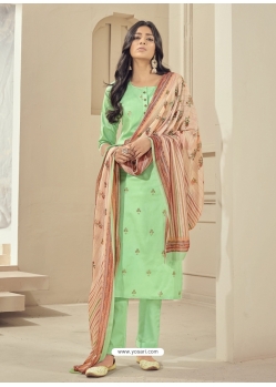 Sea Green Readymade Designer Pure Jam Satin Straight Salwar Suit