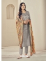 Silver Readymade Designer Pure Jam Satin Straight Salwar Suit