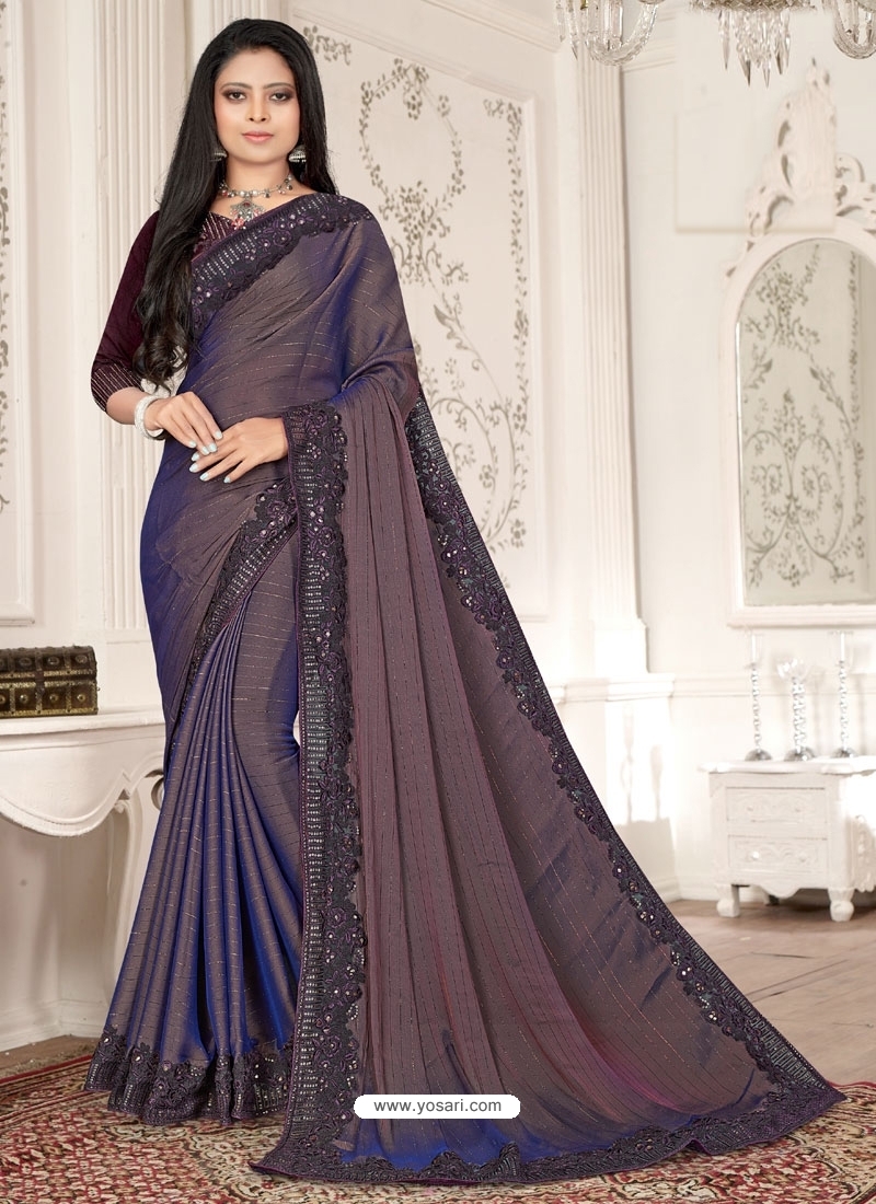 Dark Blue Designer Party Wear Sari