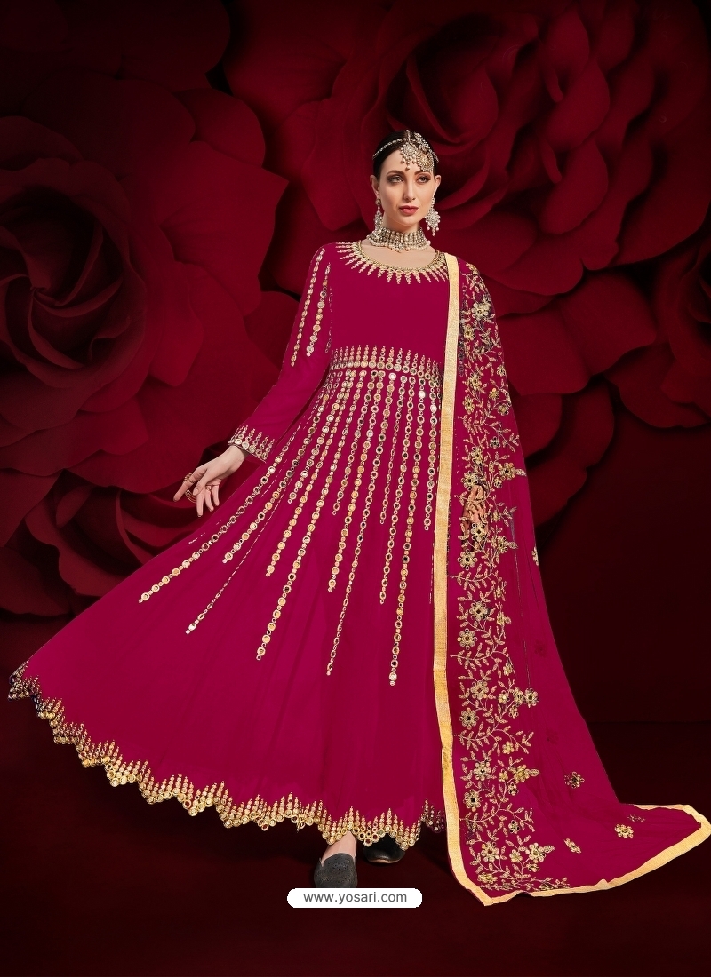 Rose Red Designer Heavy Pure Georgette Anarkali Suit