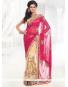 Aesthetic Net Cream And Pink Lace Work Half N Half Saree