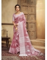Dusty Pink Designer Party Wear Cotton Linen Sari