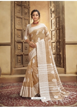 Beige Designer Party Wear Cotton Linen Sari