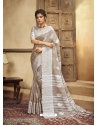Light Brown Designer Party Wear Cotton Linen Sari