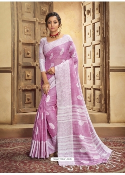 Mauve Designer Party Wear Cotton Linen Sari