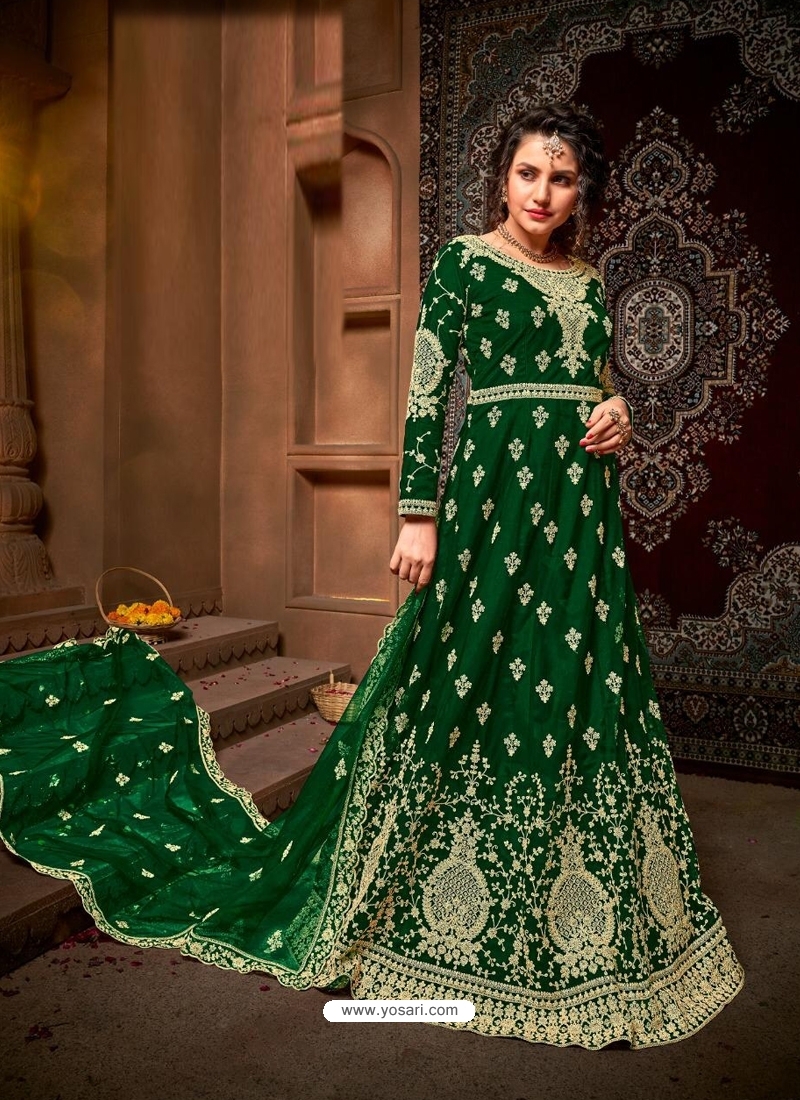 Dark Green Designer Net Anarkali Suit