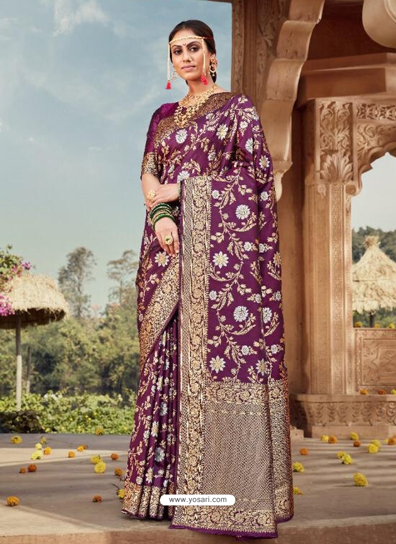 Purple Designer Party Wear Banarasi Silk Sari