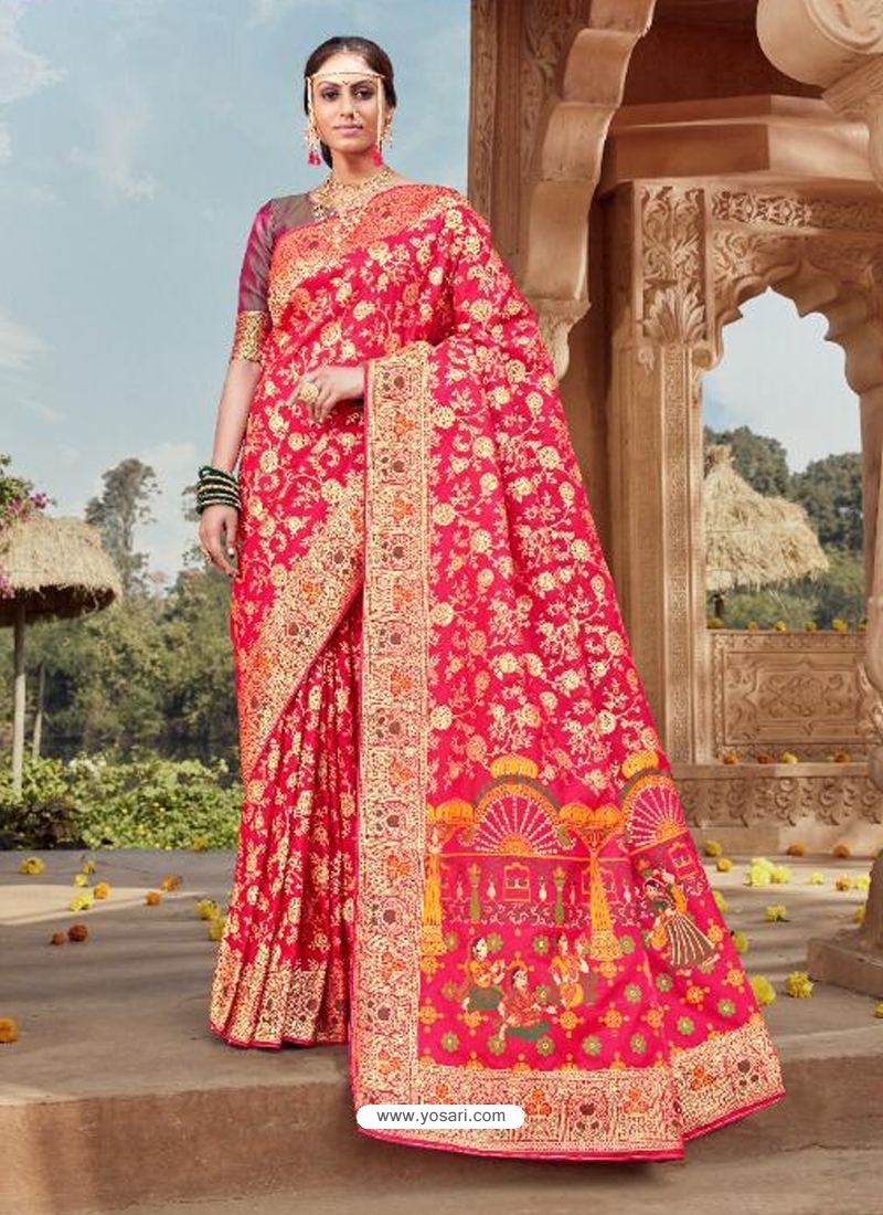 Dark Peach Designer Party Wear Banarasi Silk Sari