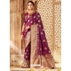 Deep Wine Designer Party Wear Banarasi Silk Sari