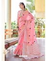 Pink Designer Party Wear Soft Linen Sari