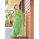 Parrot Green Designer Party Wear Soft Linen Sari