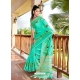 Aqua Mint Designer Party Wear Soft Linen Sari