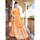 Orange Designer Party Wear Soft Linen Sari