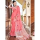 Peach Designer Party Wear Soft Linen Sari