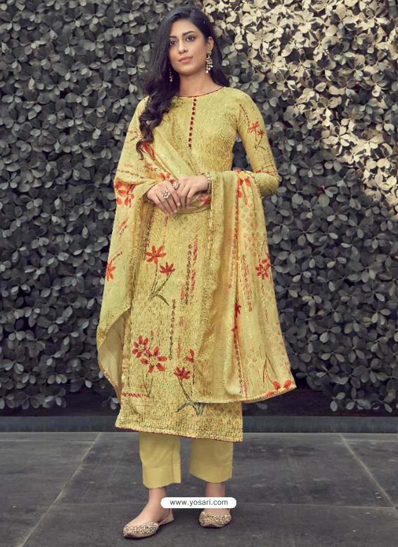 Light Yellow Designer Pure Maslin Palazzo Salwar Suit
