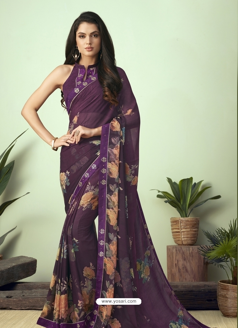 Purple Latest Designer Casual Sari
