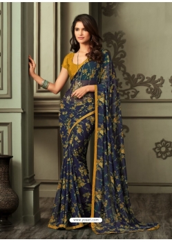 Navy Blue Latest Designer Casual Sari