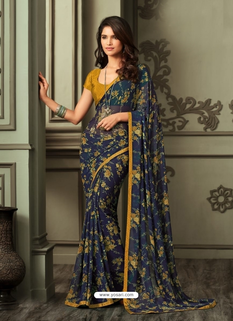 Navy Blue Latest Designer Casual Sari