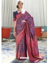 Dark Blue Designer Party Wear Handloom Weaving Sari