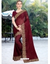 Maroon Designer Party Wear Honey Chiffon Sari