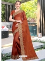 Rust Designer Party Wear Honey Chiffon Sari