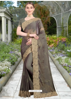 Grey Designer Party Wear Honey Chiffon Sari