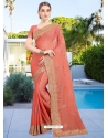 Light Orange Designer Party Wear Honey Chiffon Sari