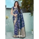 Dark Blue Designer Party Wear Banarasi Silk Sari