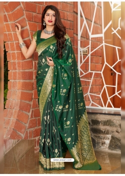 Dark Green Designer Party Wear Banarasi Silk Sari