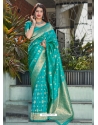 Turquoise Designer Party Wear Banarasi Silk Sari