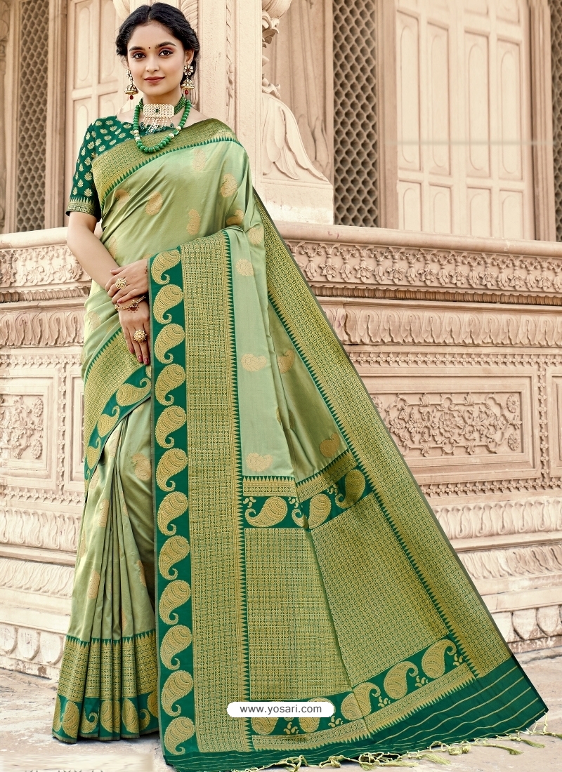 Green Designer Party Wear Silk Sari