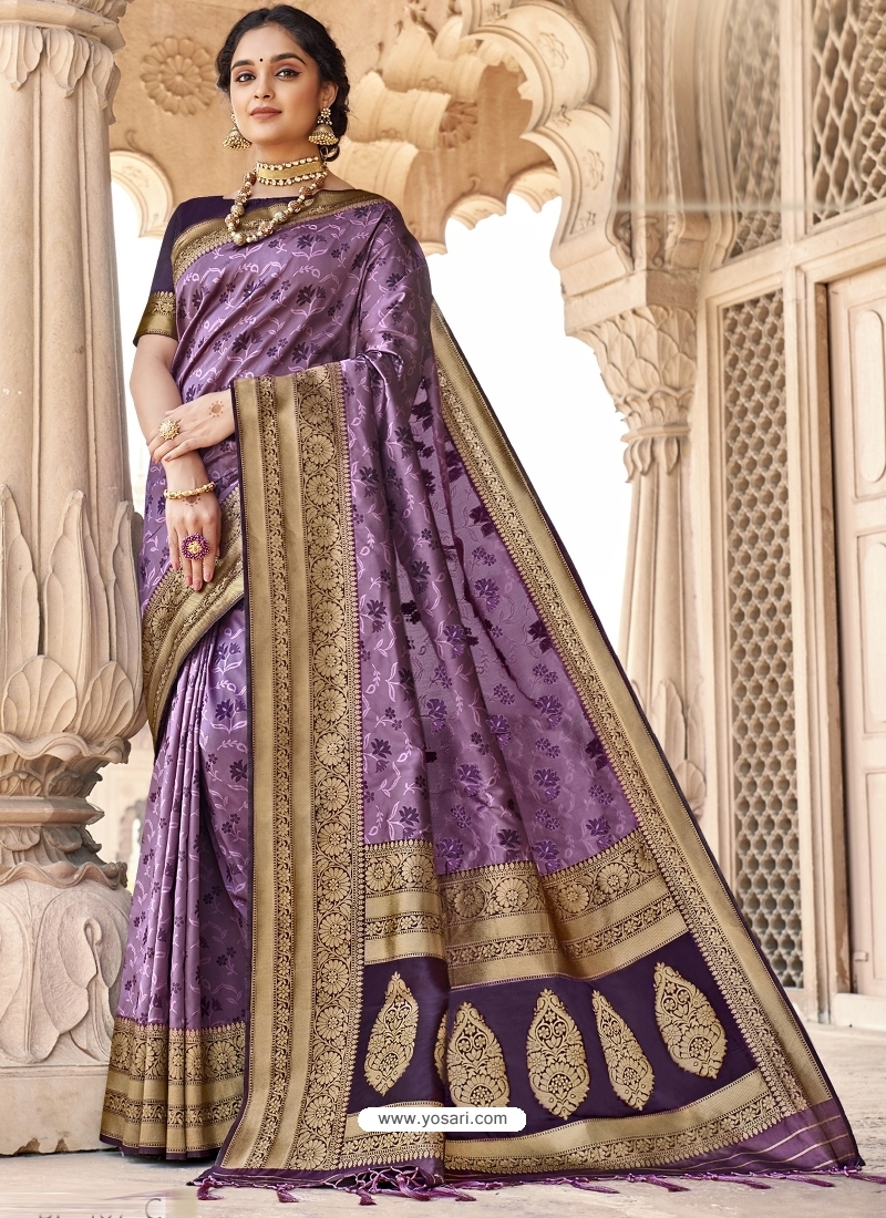 Lavender Designer Party Wear Silk Sari