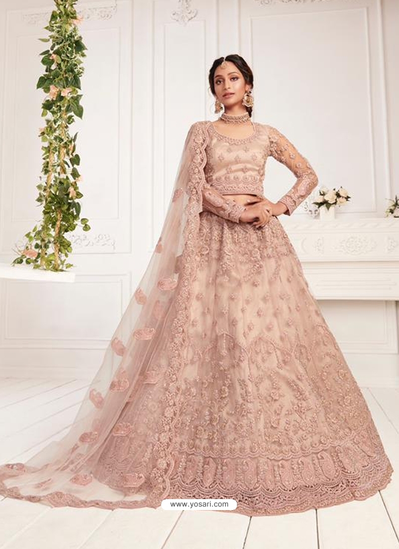 Dusty Pink Stylish Designer Wedding Wear Net Lehenga Choli
