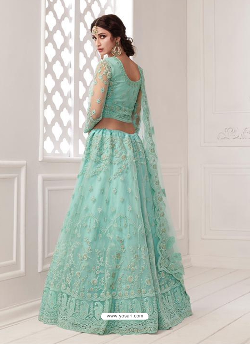 Sky Blue Stylish Designer Wedding Wear Net Lehenga Choli