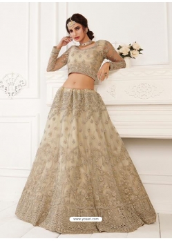 Light Beige Stylish Designer Wedding Wear Net Lehenga Choli