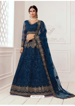 Teal Blue Stylish Designer Wedding Wear Net Lehenga Choli