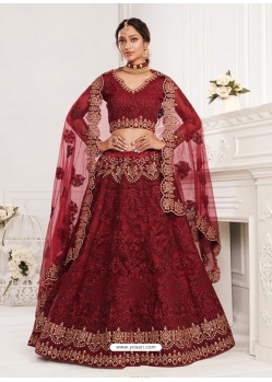 Maroon Stylish Designer Wedding Wear Net Lehenga Choli
