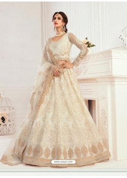 Off White Stylish Designer Wedding Wear Net Lehenga Choli