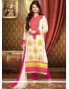 Off White And Pink Resham Churidar Salwar Suit
