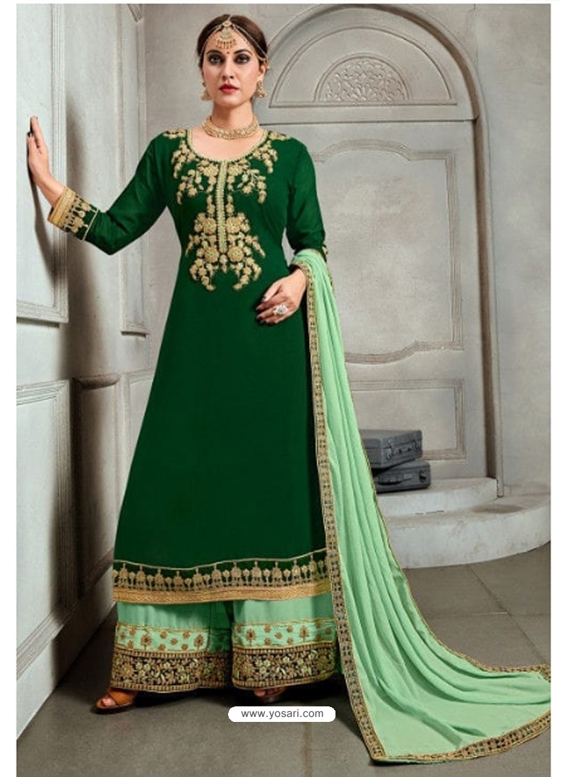 Dark Green Designer Georgette Palazzo Salwar Suit