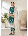 Teal Designer Party Wear Butterfly Net Pakistani Suit