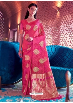 Fuchsia Designer Party Wear Pure Satin Sari