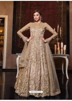 Gold Latest Designer Bridal Party Wear Soft Net Indo Western Suit