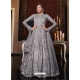 Grey Latest Designer Bridal Party Wear Soft Net Indo Western Suit