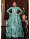 Aqua Mint Latest Designer Bridal Party Wear Soft Net Indo Western Suit