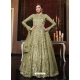 Olive Green Latest Designer Bridal Party Wear Soft Net Indo Western Suit