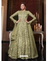 Olive Green Latest Designer Bridal Party Wear Soft Net Indo Western Suit
