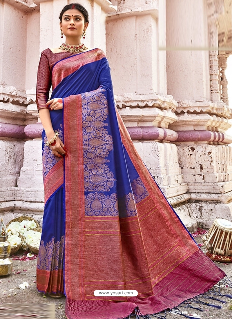 Royal Blue Designer Party Wear Silk Sari