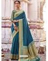 Teal Blue Designer Party Wear Silk Sari